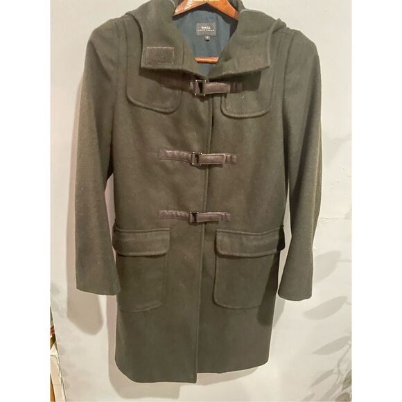 Bossini Jackets & Blazers - Women’s Wool Pea Coat- Bossini-Sz5 Juniors Olive Green Knee Length Hooded Womens